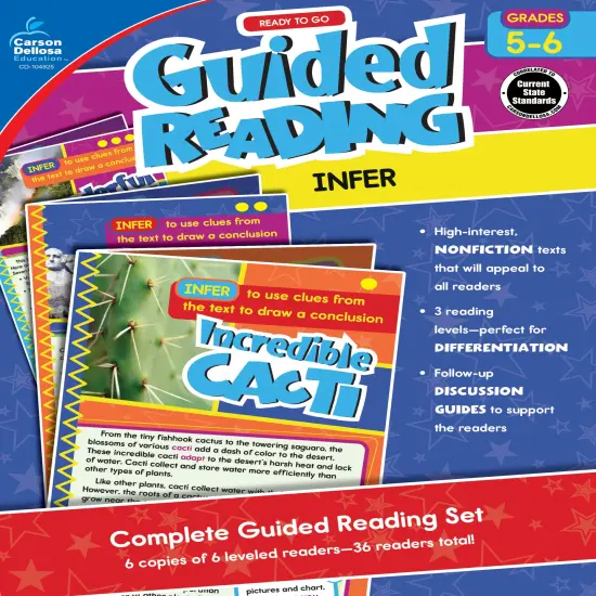 Carson Dellosa Ready to Go: Infer Guided Reading Set, Grades 5-6 Resource Book With 36 Nonfiction Leveled Readers, Discussion Guides, Prompts, and More {1}