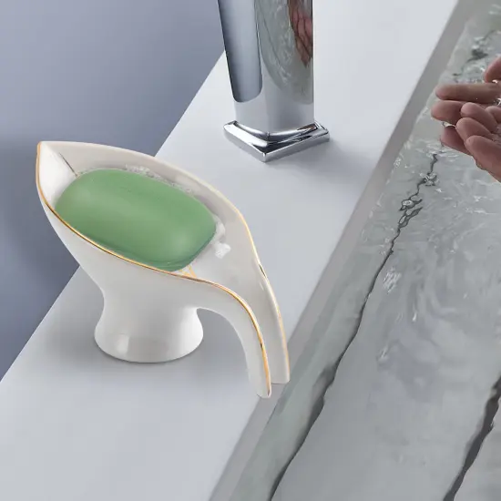 Soap Box Drain Waterfall Dish Leaf Shaped Ceramic Soap Dish Soap Dish w/ Drain {3}