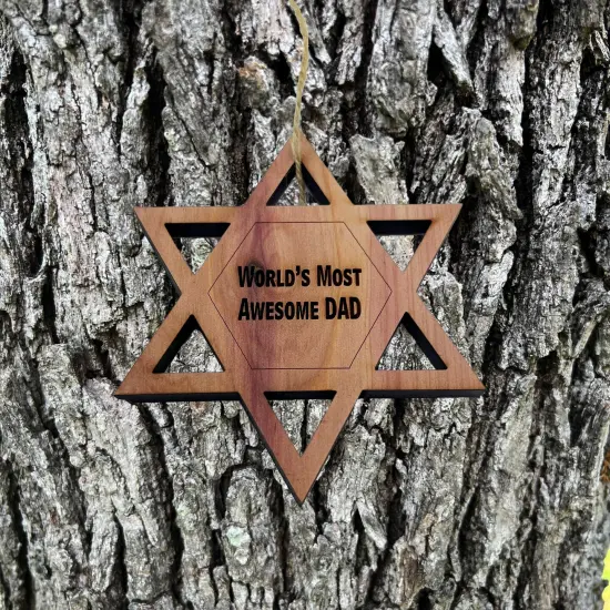 Worlds most awesome dad Star of David - Cedar Ornament {2}