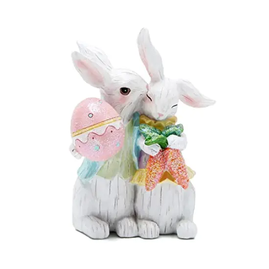 Hodao Easter Bunny Couple Decorations Spring Decors Figurines Tabletopper Decorations for Party Home Holiday Cute Rabbit Easter Day Couple Gifts Decorations {1}