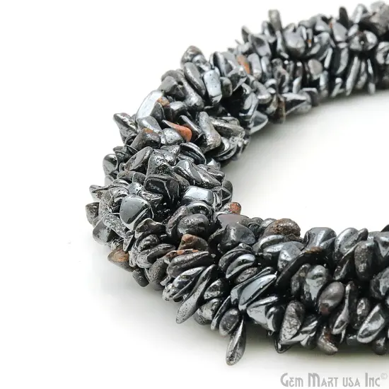 Hematite Chip Beads, 34 Inch, Natural Chip Strands, Drilled Strung Nugget Beads, 3-7mm, Polished, GemMartUSA (CHHT-70001) {2}