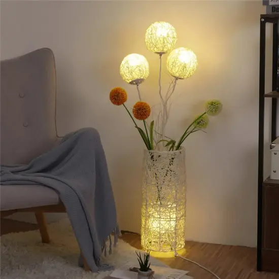 Ornamental Handmade Rattan Led Floor Lamp Dimmable Night Light Tall Standing Lamp {4}