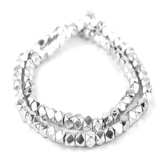 The Bead Chest Cornerless Cube Beads - Full Strand of Faceted Ethnic Metal Spacers (7mm, Silver) {3}