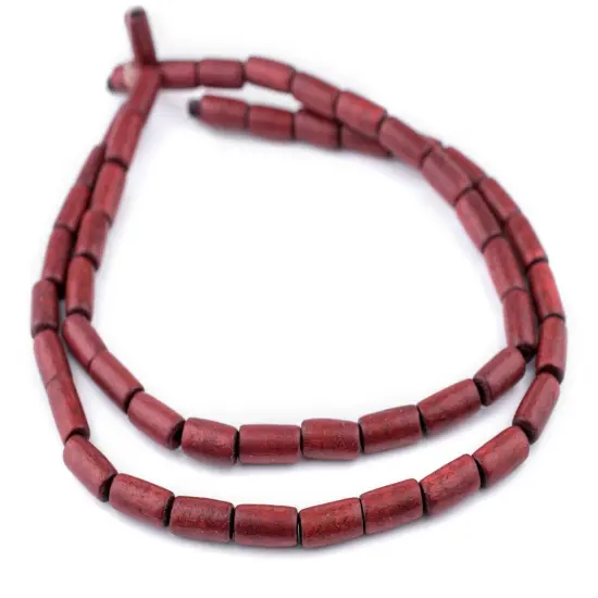 The Bead Chest Cherry Red Tube Natural Wood Beads (15x8mm): Organic Eco-Friendly Wooden Bead Strand for DIY Jewelry, Crafts, Necklace and Bracelet Making {3}