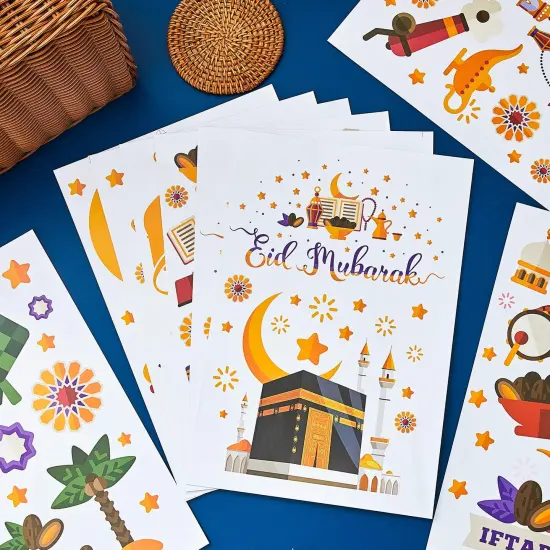 80 PCS Ramadan Window Clings Eid Mubarak Window Stickers Static Ramadan Kareem Window Decals Removable Window Cling Decorations for Ramadan Mubarak Party Classroom Supply, 9 Sheets {5}