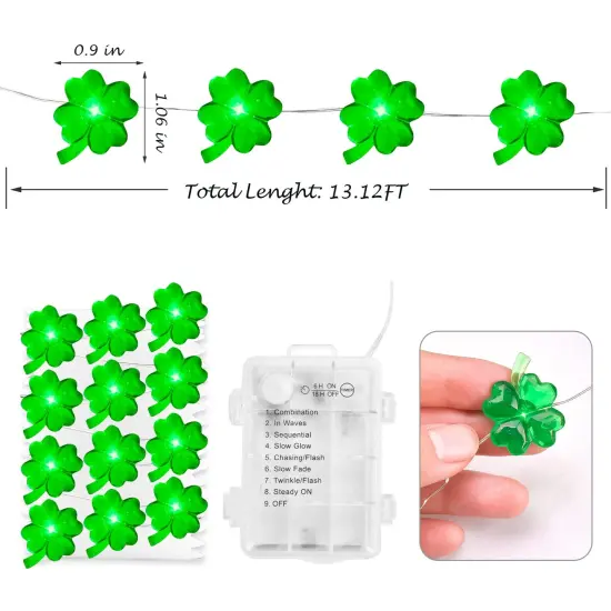 St Patricks Day Decorations 50LED Green Shamrock String Light, St Patricks Day Decor Irish Party for Home Indoor/Outdoor Wedding Anniversary Holiday Green Decor {3}