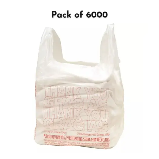 Premium Plastic Bags Small T-Shirt Carry-Out Bags, 7" x 5" x 15" | T-shirt carry-out bags {1}