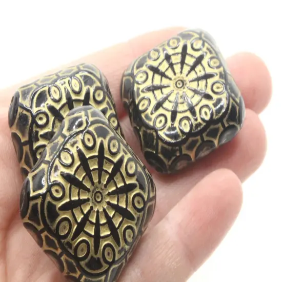 4 37mm Black Plastic Flat Square Beads with Gold {5}
