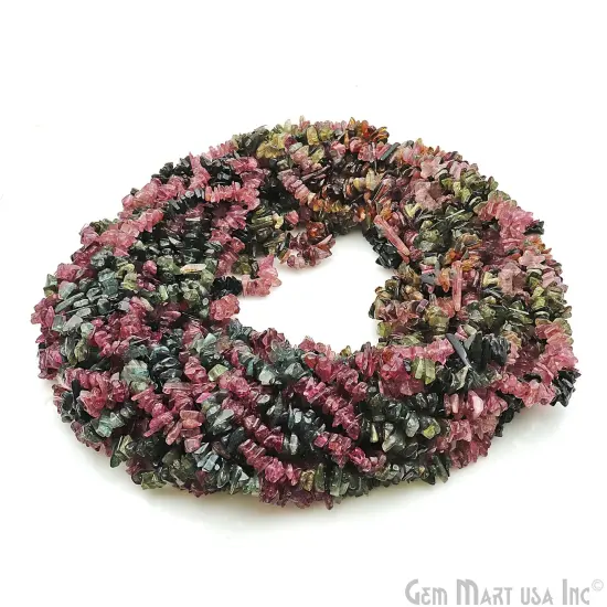 Multi Tourmaline Large Chip Beads, 34 Inch Natural Chip Strands, Drilled Strung Nugget Beads, 7-11mm, Polished, GemMartUSA (CHMT-70002) {1}