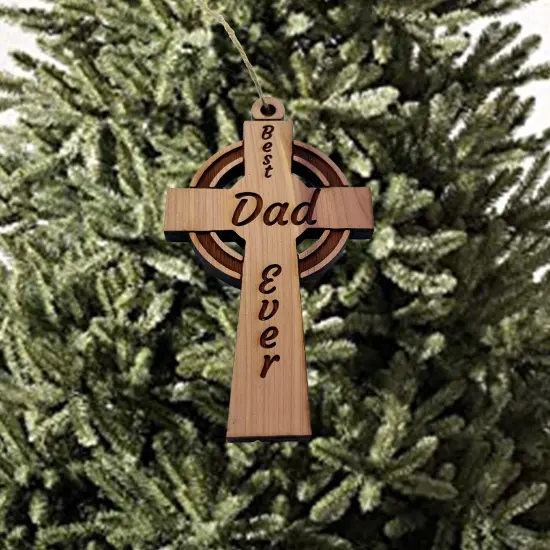 Best Dad Ever Celtic Cross - Cedar Ornament {2}