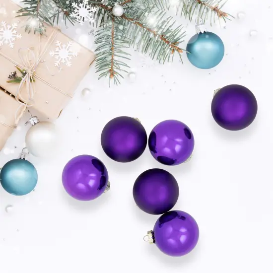 Northlight 2-Finish Christmas Glass Ball Ornaments - 3.25" (80mm) - Purple - 6ct {3}