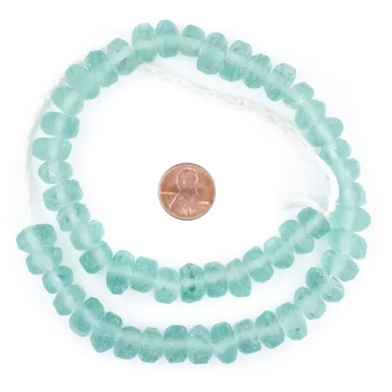 The Bead Chest Clear Marine Recycled Glass Beads 11mm Rondelle &ndash; Sea Glass Green Disk, Large Hole 23-Inch Strand, Handmade Fair Trade from Java, Indonesia I Approximately 50 Beads {2}