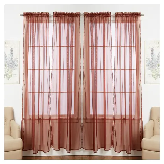J&V TEXTILES 4-Pack Value: Solid Sheer Window Curtain Panels Coffee {1}