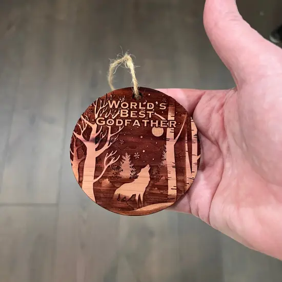 Winter Wolf Worlds Best Godfather - cedar ornament {4}