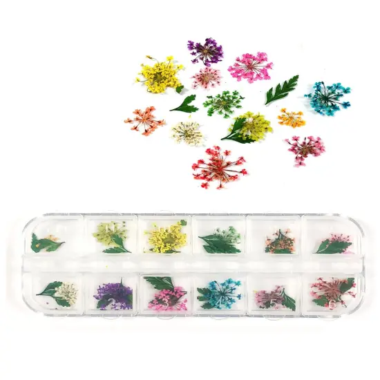 Wrapables Real Dry Flowers Nail Art 3d Flower Nail Decals Nail Manicure with Plastic Case (Set of 12), Sprig {1}