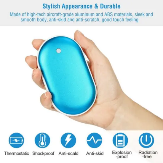 Rechargeable Hand Warmers Hot Hands 5200mAh Heated Electric Heater Power Bank Blue {3}