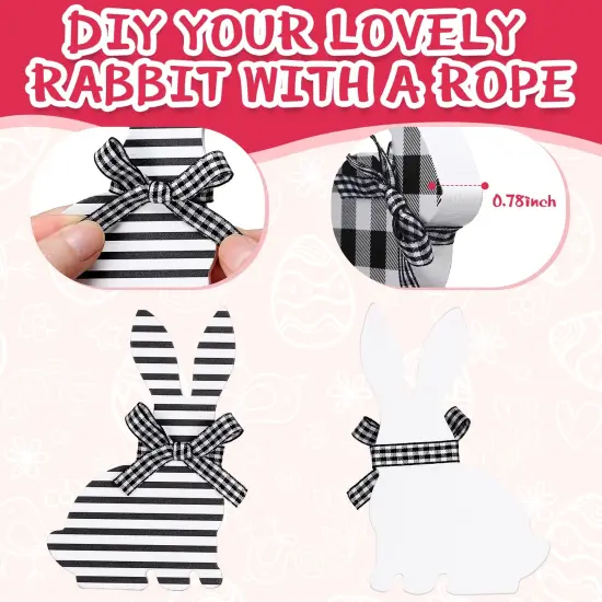 4 Pcs Easter Bunny Table Wooden Signs Bunny Shaped Farmhouse Decor Spring Bunny Wood Tabletop Easter Decorations Easter Bunny Dining Room Table Decor Sign Bunny Decor with Rope (Striped) {3}