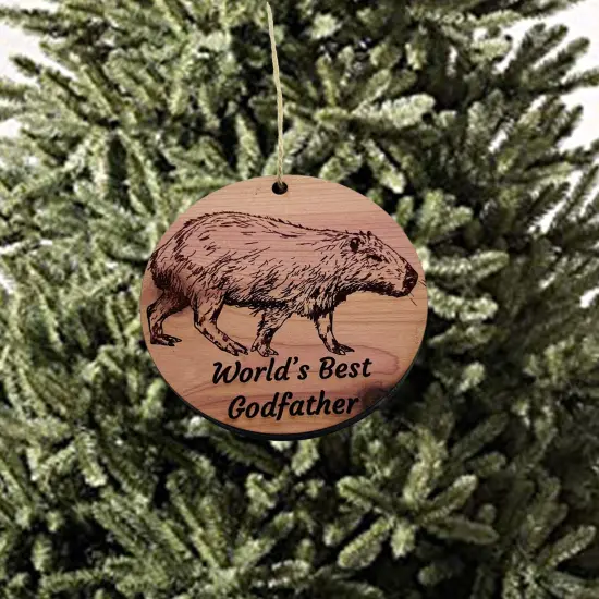 Worlds Best Godfather Capybara - Cedar Ornament {1}
