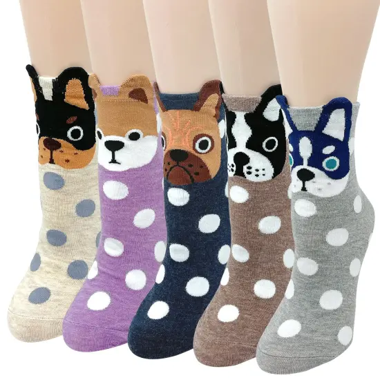 Wrapables Novelty Animal Print Crew Socks (Set of 5), Boston Terriers {1}