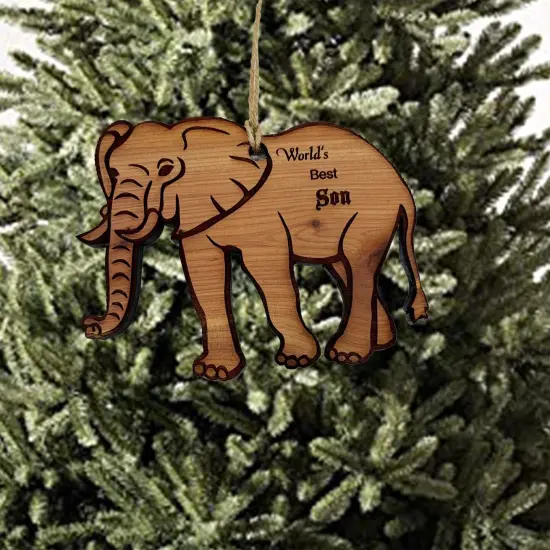 Elephant Worlds Best Son - Cedar Ornament {2}