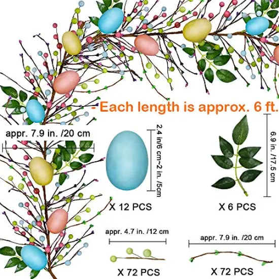 Winlyn 6 FT Long Artificial Easter Egg and Mixed Berry Garland Hanging Rustic Spring Garland Pastel Easter Garland Vine String for Easter Springtime Seasonal Decoration Wreath Making {6}