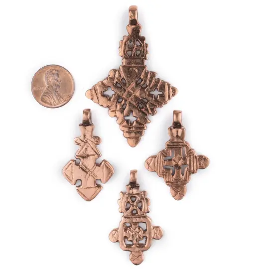 4 Pack: Ethiopian Copper Coptic Cross Pendants: Authentic Ethiopian East African Design for Jewelry & Necklace Making {2}