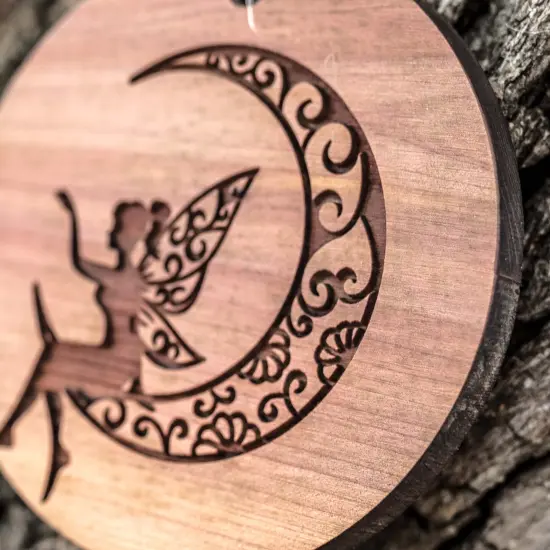 Fairy Moon - Raw Cedar Ornament 3x3in {2}