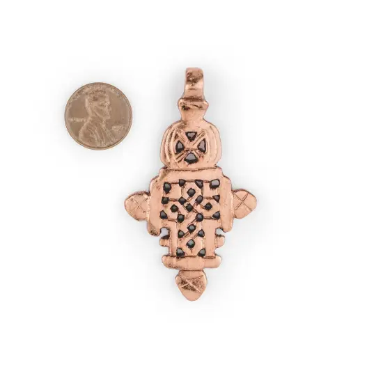 Copper Coptic Cross Pendant (65x36mm): Authentic Ethiopian East African Design for Jewelry & Necklace Making {2}