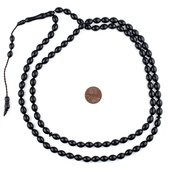 The Bead Chest Black Oval Wooden Arabian Prayer Beads 7x10mm Middle East 36 Inch Strand {2}