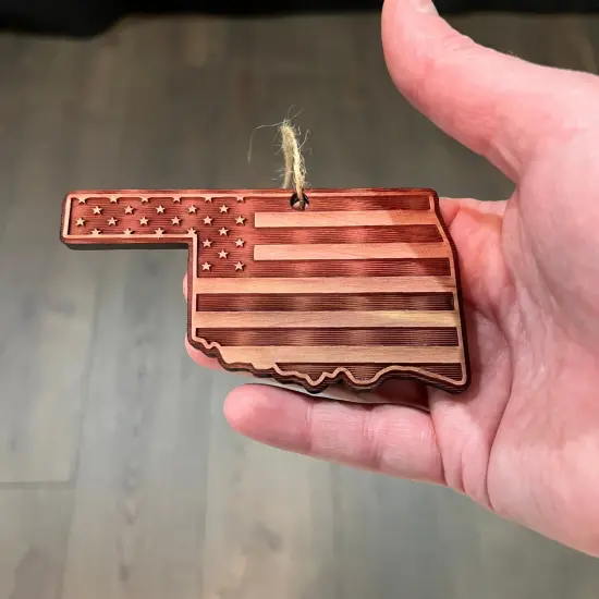 Oklahoma and USA Flag - Cedar Ornament {4}