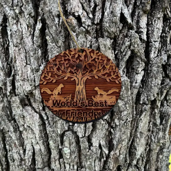 World's Best Friend Two Squirrels and Tree of Life - Cedar Ornament {2}