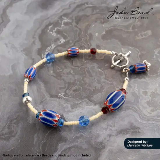 John Bead 7" Oval Glass Chevron Bead Strand {3}