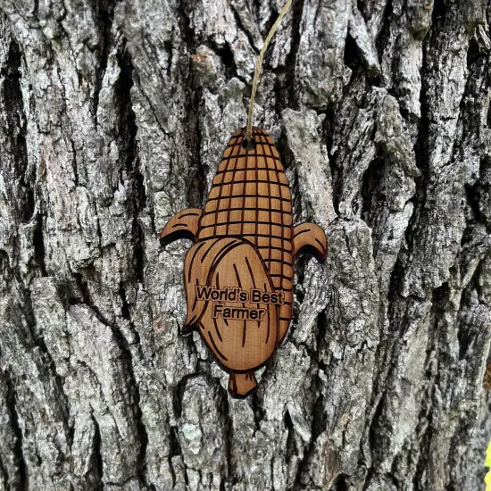 Worlds Best Farmer Corn on the cob - Cedar Ornament {2}
