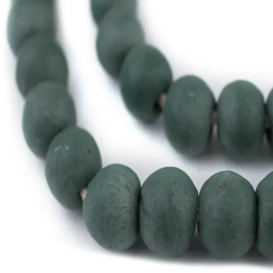 The Bead Chest Serpentine Green Recycled Glass Beads 14mm Ghana African Sea Glass Round Large Hole 28 Inch Strand Handmade Fair Trade {1}
