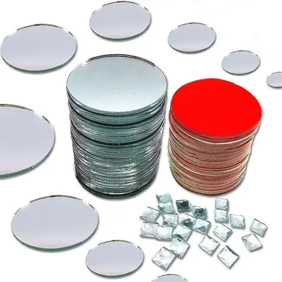 270 Pieces Small 1" Round Glass Mirrors & .4" Diamonds for Crafts Adhesive tape {1}