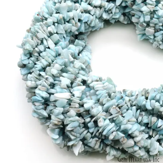 Larimar Chip Beads, 34 Inch, Natural Chip Strands, Drilled Strung Nugget Beads, 3-7mm, Polished, GemMartUSA (CHLI-70001) {5}