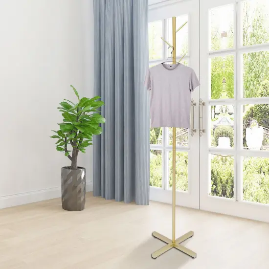 Gold Coat Rack Stand 67&rdquo; 7 Hooks Tree Entryway Hanger Metal Holder Hat Umbrella Rack {3}