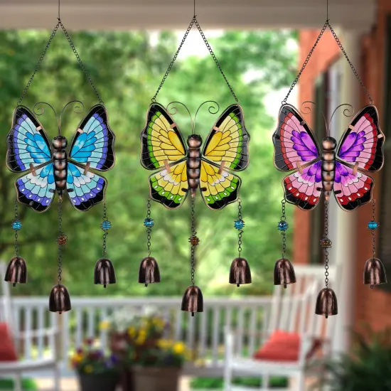 Northlight Metal Butterfly Outdoor Garden Suncatcher Windchimes - 21" - Set of 3 Green {3}