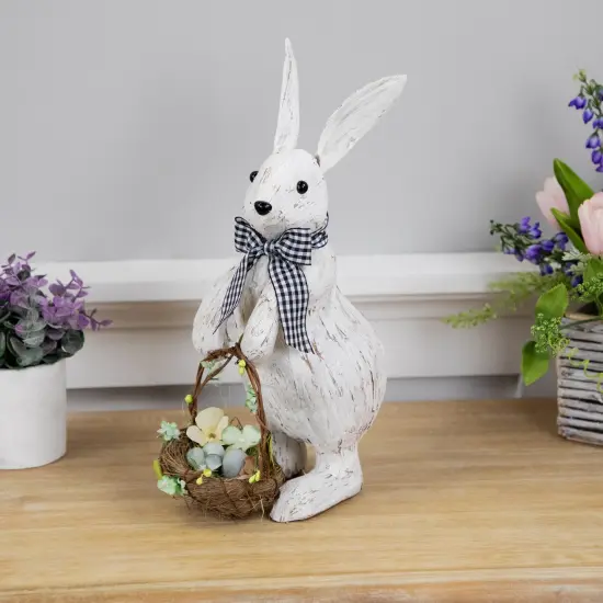 Northlight Rabbit with Easter Basket Decoration - 13" - Brushed White {3}