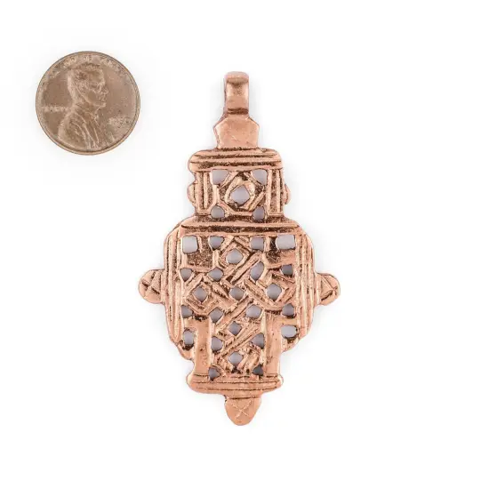Copper Coptic Cross Pendant (63x36mm): Authentic Ethiopian East African Design for Jewelry & Necklace Making {2}