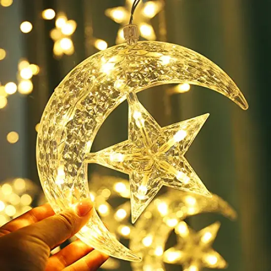 Twinkle Star 138 LED Star Moon Curtain String Lights, 8 Modes Decorations for Ramadan, Christmas, Wedding, Party, Home, Patio Lawn, Warm White (USB Powered) {4}