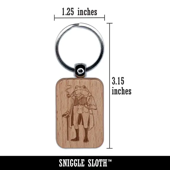Dapper Gentleman Frog In Coat Engraved Wood Rectangle Keychain Tag Charm {2}