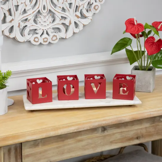 Northlight Love Blocks Valentine's Day Metal Votive Candle Holders - 2.75" - Set of 4 Red {3}