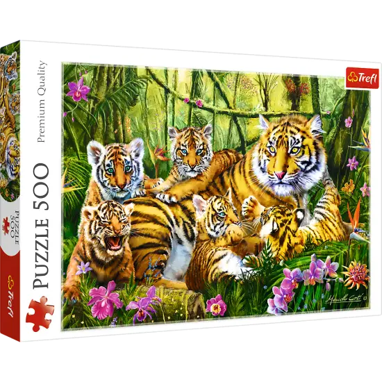 500 Piece Jigsaw Puzzles, Family of Tigers, Jungle, Wild Animals, Tiger Cubs, Big Cats, Adult Puzzles, Trefl 37350 {1}