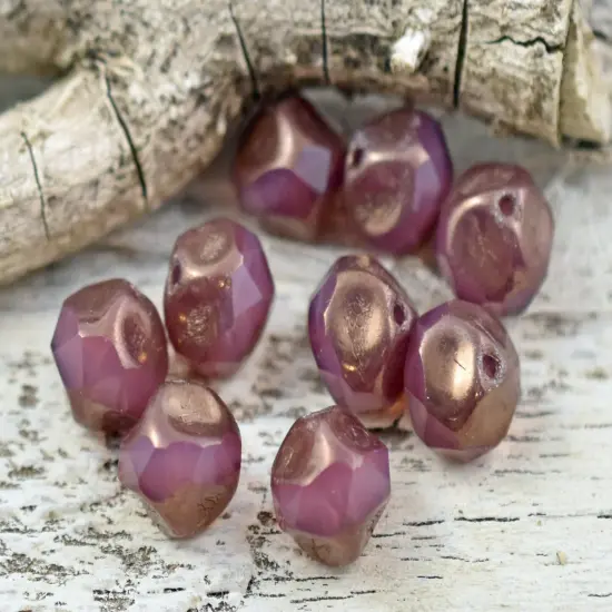 *15* 9mm Bronze Washed Pink Opaline Central Cut Round Beads {6}