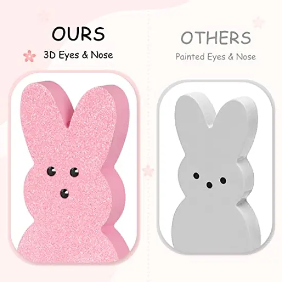 3 Pieces Glittery Easter Wooden Signs for Tiered Tray/Mantel/Table Decorations, Style of Peeps with 3D Eyes {6}