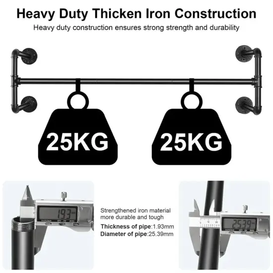 Wall Mount Garment Clothes Closet Storage Rack Hanging Rail Iron Pipe Organizer {4}