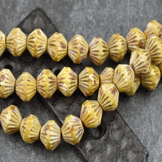 *10* 10mm Antique Ivory Picasso Central Cut Bicone Beads {3}