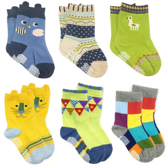 Wrapables Peek A Boo Animal Non-Skid Toddler Socks (Set of 6), Mix Small {1}
