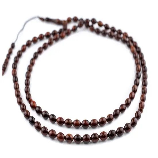 The Bead Chest Dark Brown Oval Wooden Arabian Prayer Beads 7x10mm Middle East 36 Inch Strand {3}